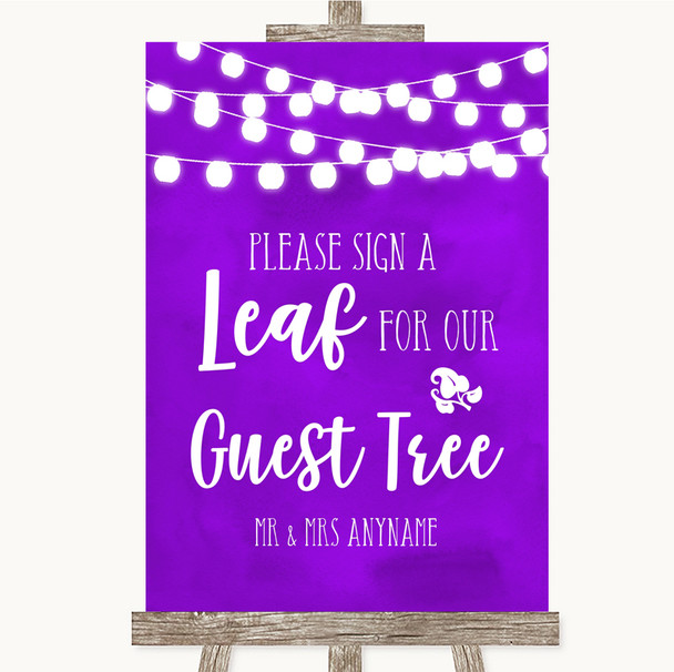 Purple Watercolour Lights Guest Tree Leaf Customised Wedding Sign