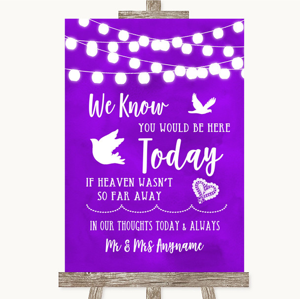 Purple Watercolour Lights Loved Ones In Heaven Customised Wedding Sign