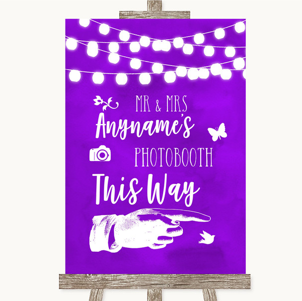 Purple Watercolour Lights Photobooth This Way Right Customised Wedding Sign