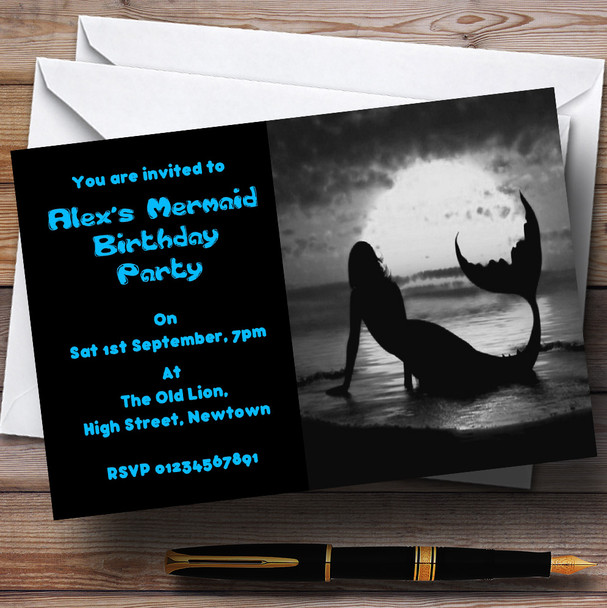 Black Mermaid Theme Customised Birthday Party Invitations