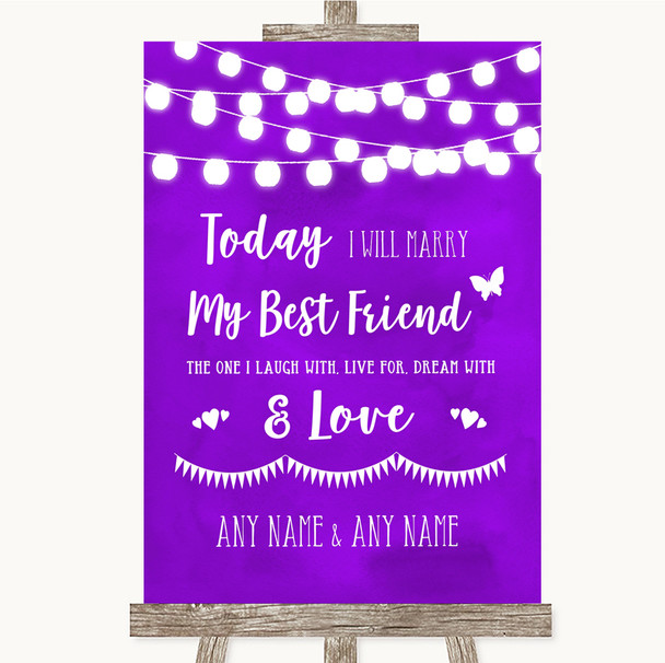 Purple Watercolour Lights Today I Marry My Best Friend Customised Wedding Sign