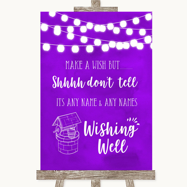Purple Watercolour Lights Wishing Well Message Customised Wedding Sign
