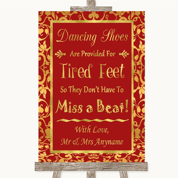 Red & Gold Dancing Shoes Flip-Flop Tired Feet Customised Wedding Sign