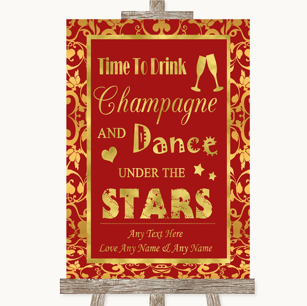 Red & Gold Drink Champagne Dance Stars Customised Wedding Sign