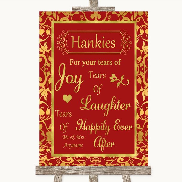 Red & Gold Hankies And Tissues Customised Wedding Sign