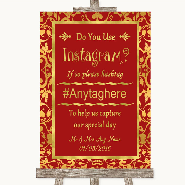 Red & Gold Instagram Photo Sharing Customised Wedding Sign