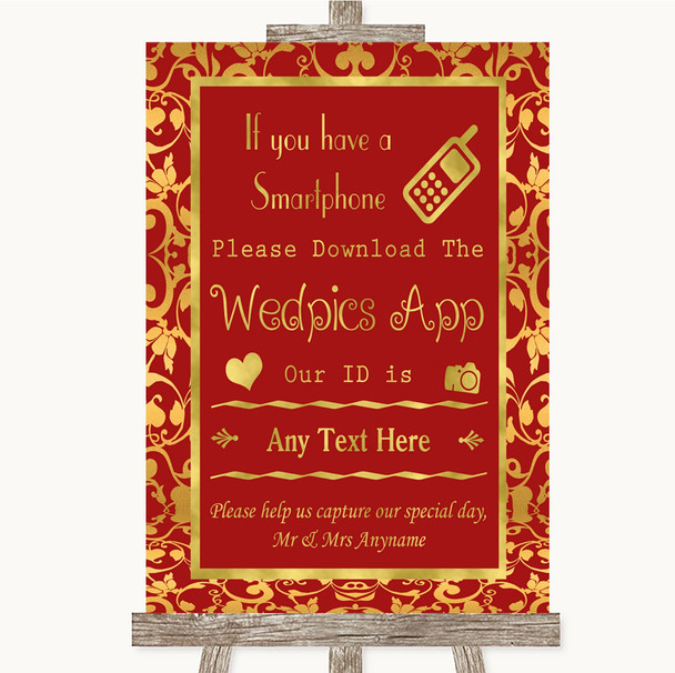 Red & Gold Wedpics App Photos Customised Wedding Sign
