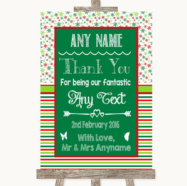 Red & Green Winter Thank You Bridesmaid Page Boy Best Man Wedding Sign