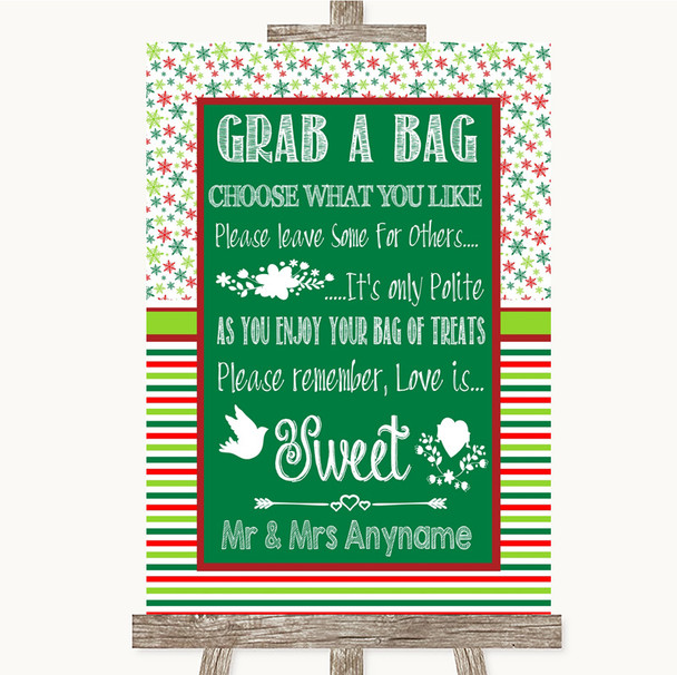 Red & Green Winter Grab A Bag Candy Buffet Cart Sweets Customised Wedding Sign