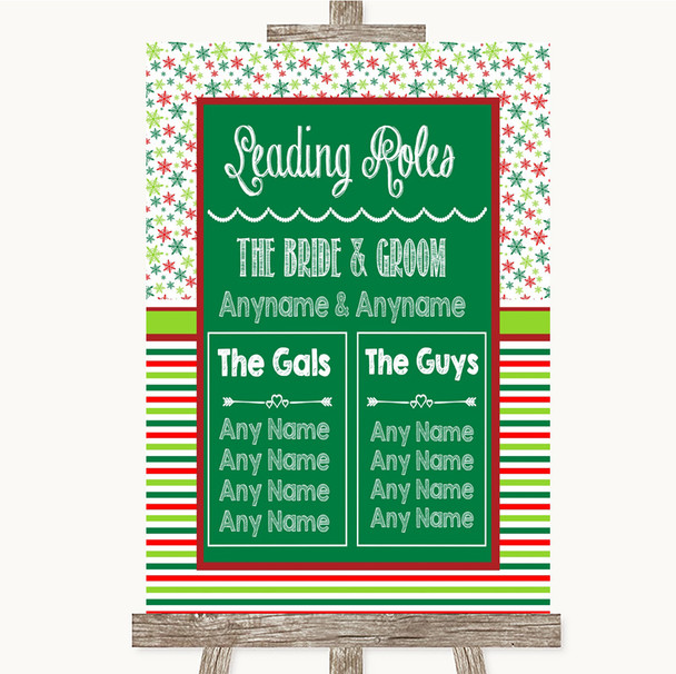 Red & Green Winter Who's Who Leading Roles Customised Wedding Sign