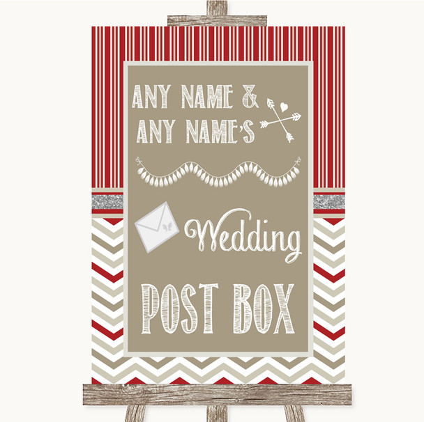 Red & Grey Winter Card Post Box Customised Wedding Sign
