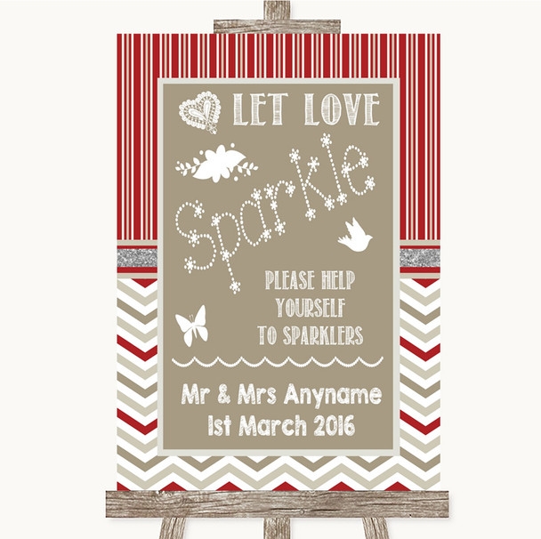 Red & Grey Winter Let Love Sparkle Sparkler Send Off Customised Wedding Sign