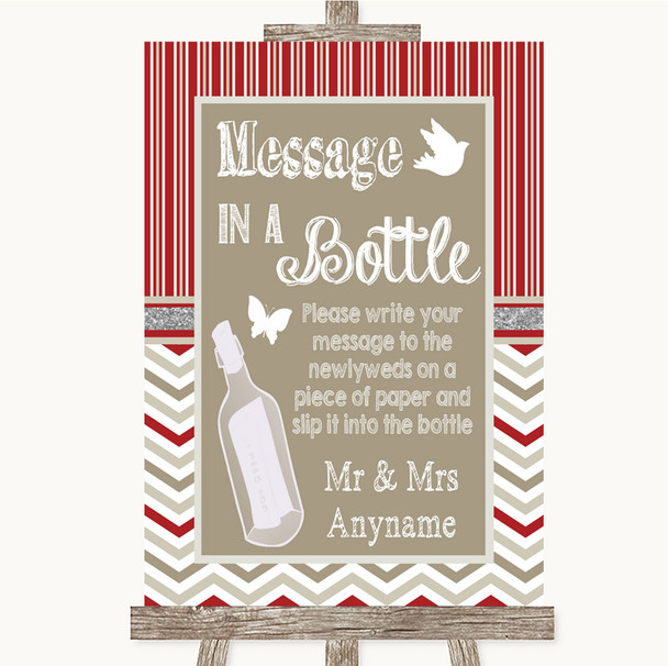 Red & Grey Winter Message In A Bottle Customised Wedding Sign