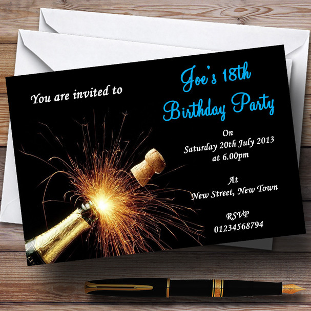 Champagne Cork Blue Customised Party Invitations