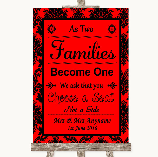 Red Damask As Families Become One Seating Plan Customised Wedding Sign