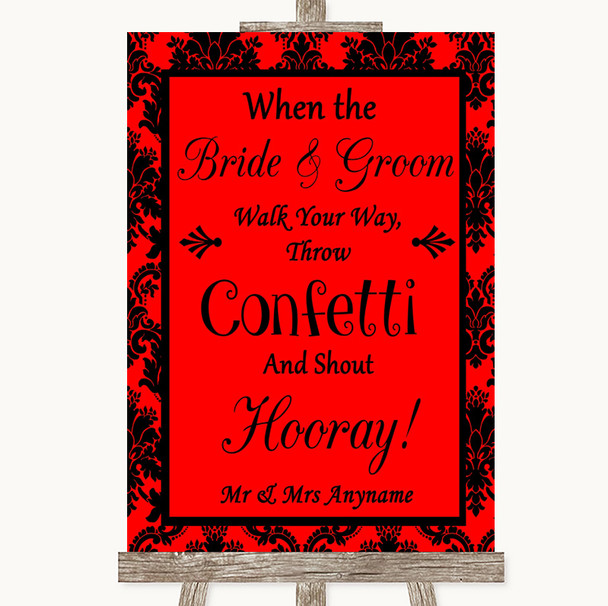 Red Damask Confetti Customised Wedding Sign