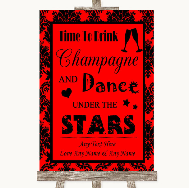 Red Damask Drink Champagne Dance Stars Customised Wedding Sign