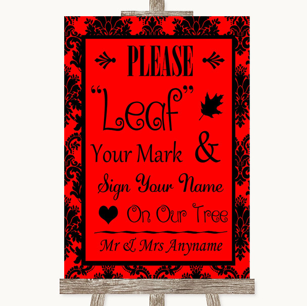 Red Damask Fingerprint Tree Instructions Customised Wedding Sign