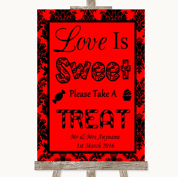 Red Damask Love Is Sweet Take A Treat Candy Buffet Customised Wedding Sign