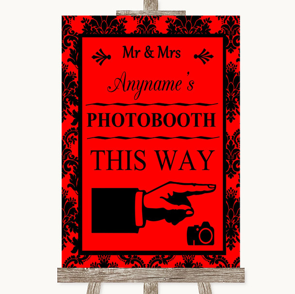 Red Damask Photobooth This Way Right Customised Wedding Sign