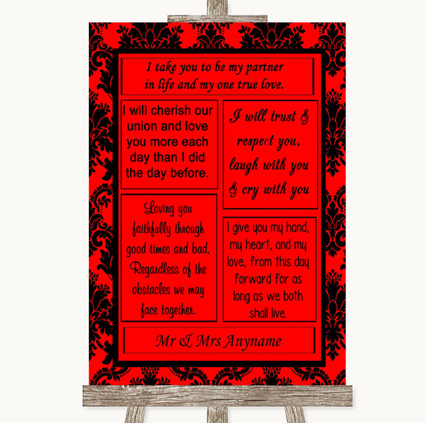 Red Damask Romantic Vows Customised Wedding Sign