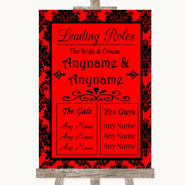 Red Damask Who's Who Leading Roles Customised Wedding Sign