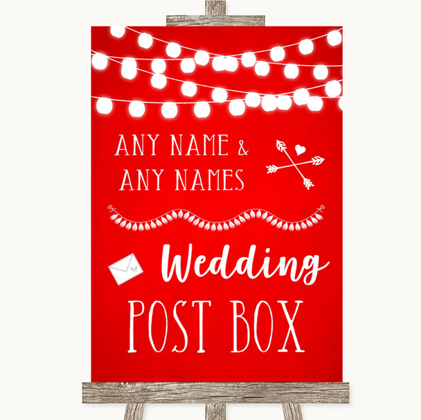Red Watercolour Lights Card Post Box Customised Wedding Sign