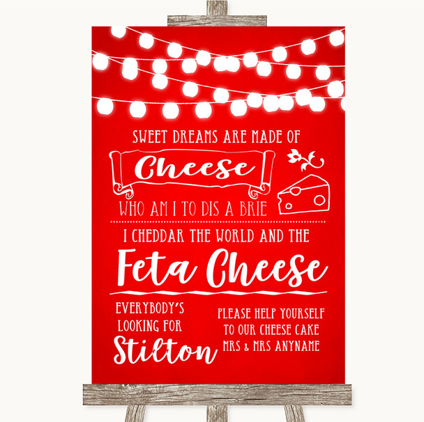 Red Watercolour Lights Cheesecake Cheese Song Customised Wedding Sign