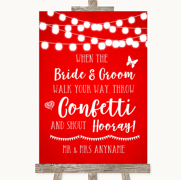 Red Watercolour Lights Confetti Customised Wedding Sign