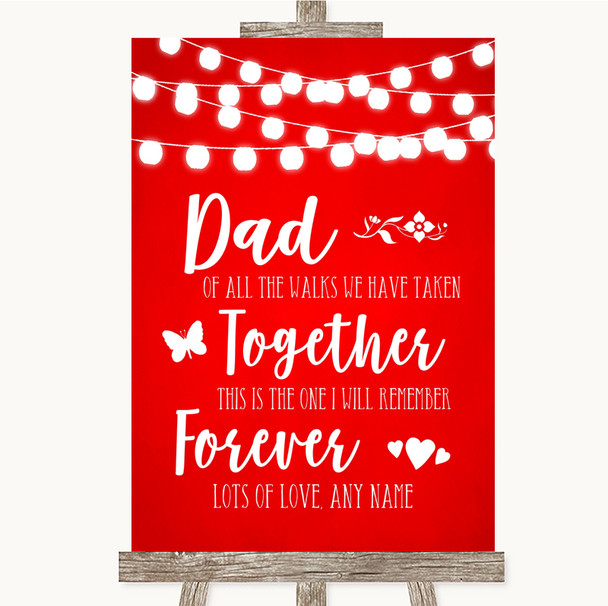 Red Watercolour Lights Dad Walk Down The Aisle Customised Wedding Sign