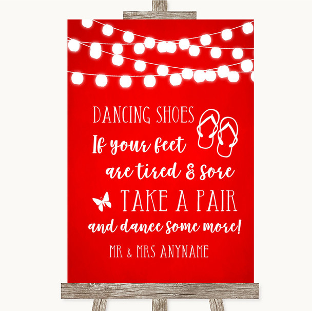 Red Watercolour Lights Dancing Shoes Flip Flops Customised Wedding Sign