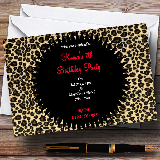 Leopard Print Red Customised Party Invitations
