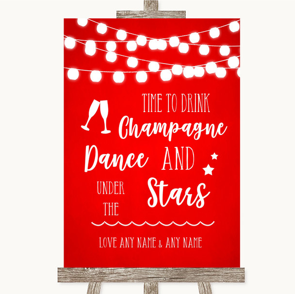 Red Watercolour Lights Drink Champagne Dance Stars Customised Wedding Sign