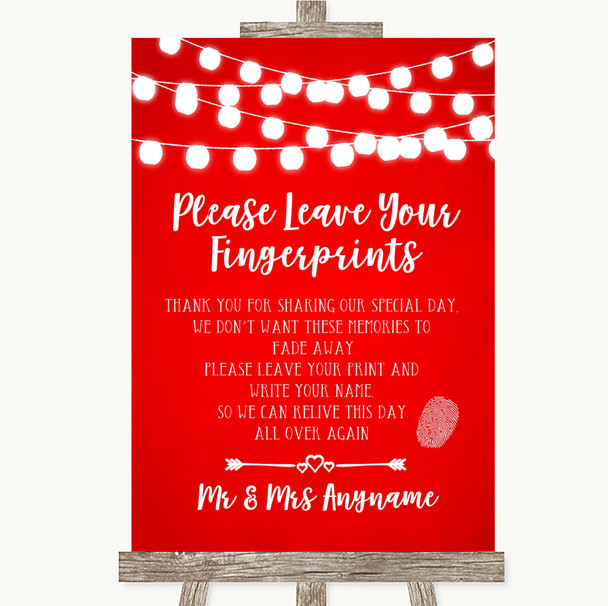 Red Watercolour Lights Fingerprint Guestbook Customised Wedding Sign