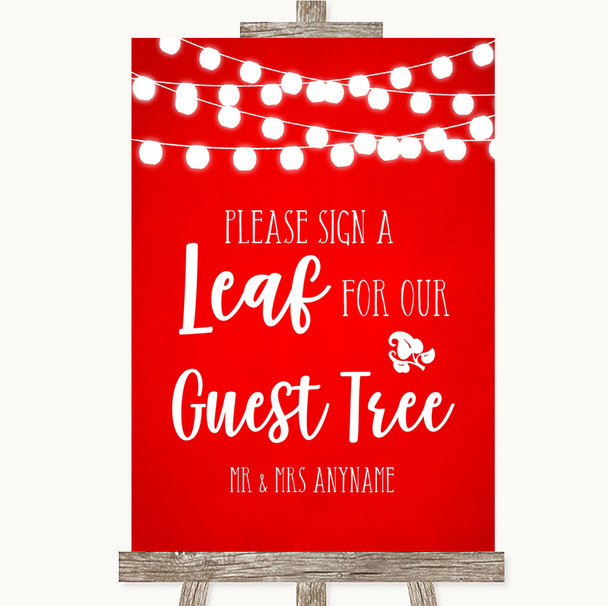 Red Watercolour Lights Guest Tree Leaf Customised Wedding Sign