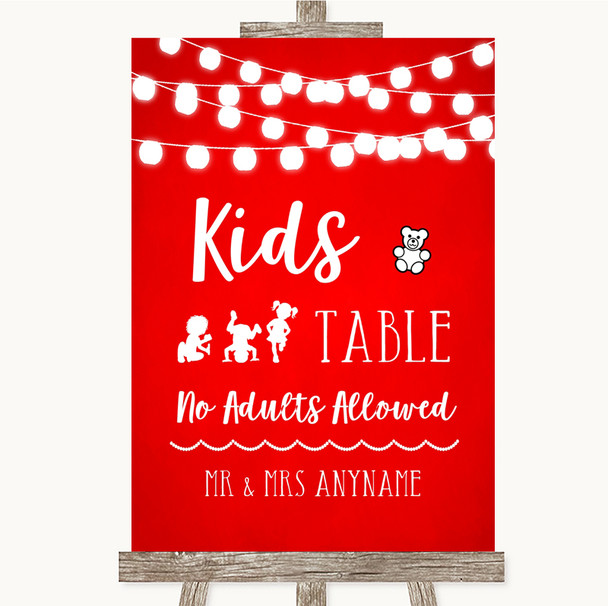 Red Watercolour Lights Kids Table Customised Wedding Sign