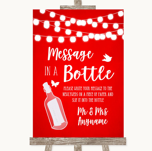 Red Watercolour Lights Message In A Bottle Customised Wedding Sign