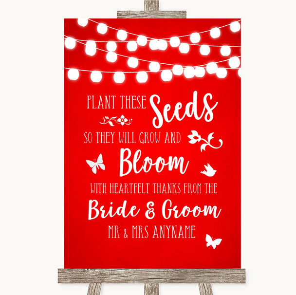 Red Watercolour Lights Plant Seeds Favours Customised Wedding Sign