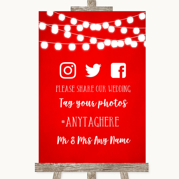 Red Watercolour Lights Social Media Hashtag Photos Customised Wedding Sign Red Watercolour Lights Social Media Hashtag Photos Customised Wedding Sign