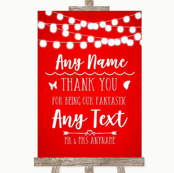 Red Watercolour Lights Thank You Bridesmaid Page Boy Best Man Wedding Sign