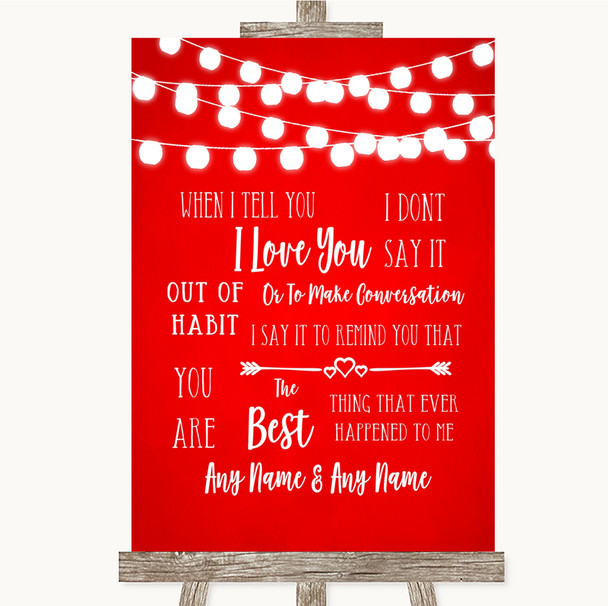 Red Watercolour Lights When I Tell You I Love You Customised Wedding Sign