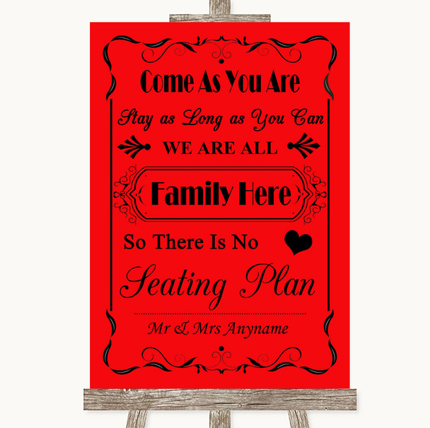 Red All Family No Seating Plan Customised Wedding Sign