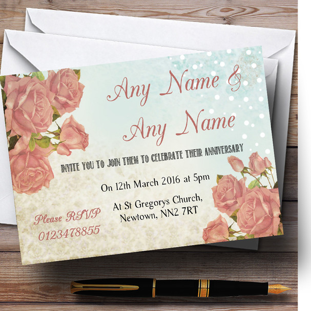 Shabby Chic Vintage Floral Classic Light Customised Anniversary Party Invitations