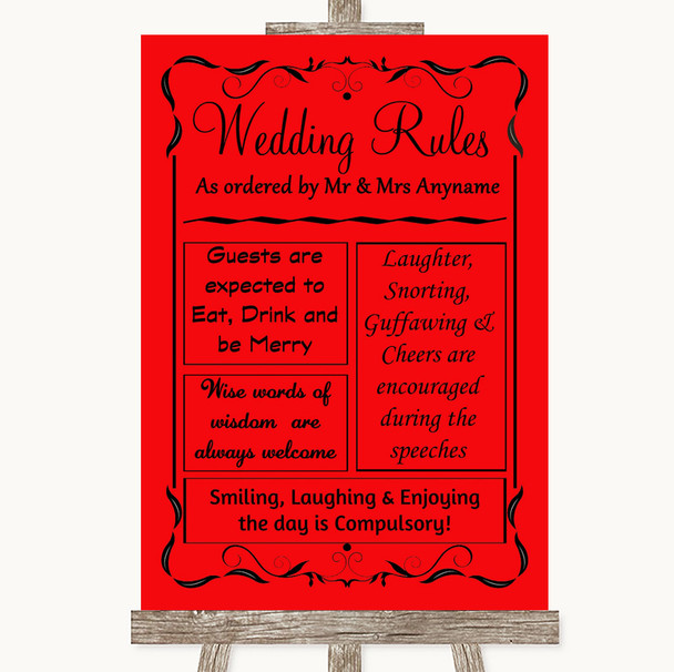 Red Rules Of The Wedding Customised Wedding Sign