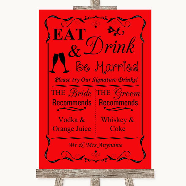 Red Signature Favourite Drinks Customised Wedding Sign