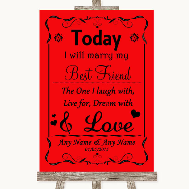 Red Today I Marry My Best Friend Customised Wedding Sign