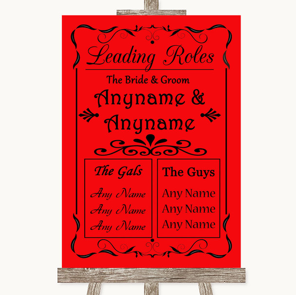 Red Who's Who Leading Roles Customised Wedding Sign