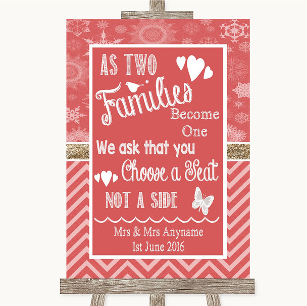 Red Winter As Families Become One Seating Plan Customised Wedding Sign