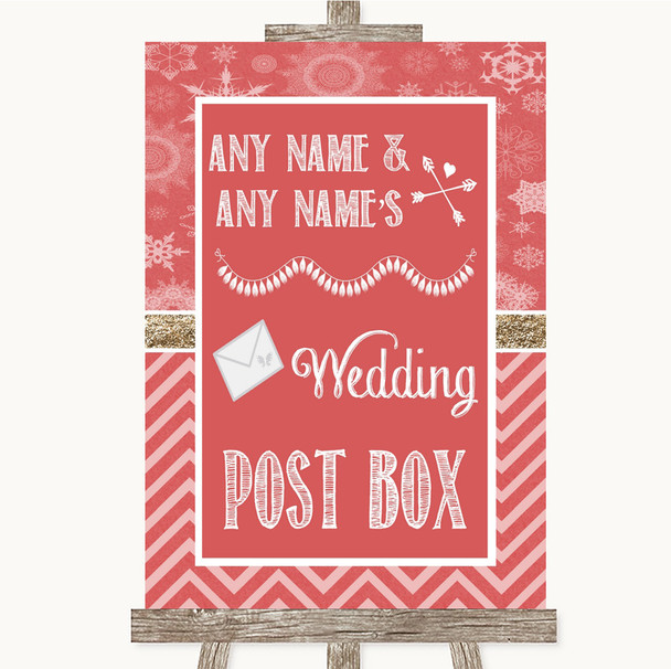 Red Winter Card Post Box Customised Wedding Sign