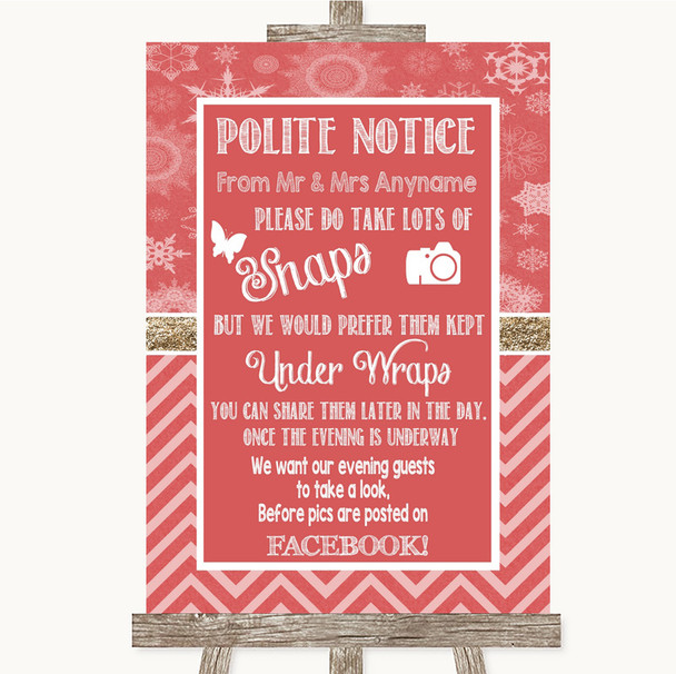 Red Winter Don't Post Photos Facebook Customised Wedding Sign